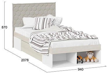 Кровать с мягкой спинкой и ящиком Сканди СМ-386.12.004 (Дуб Гарден/Белая/Jercy cream)