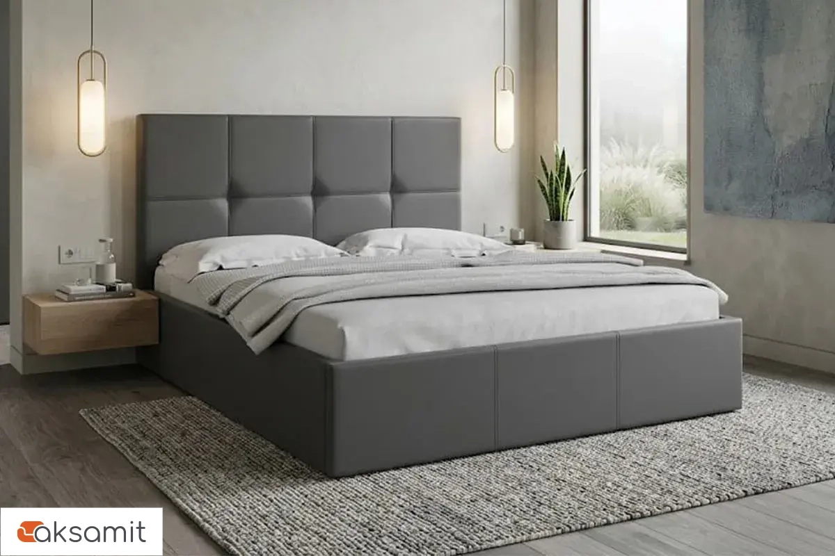 Кровать Куба 160х200 с подъемным механизмом (Серый/Кожзам)