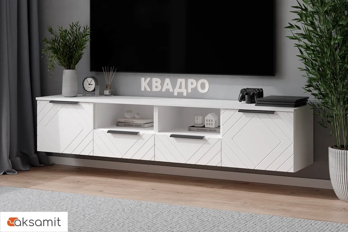 Тумба ТВ Квадро №15 (Белый / Тальк) Тумба ТВ Квадро №15 (Белый / Тальк)