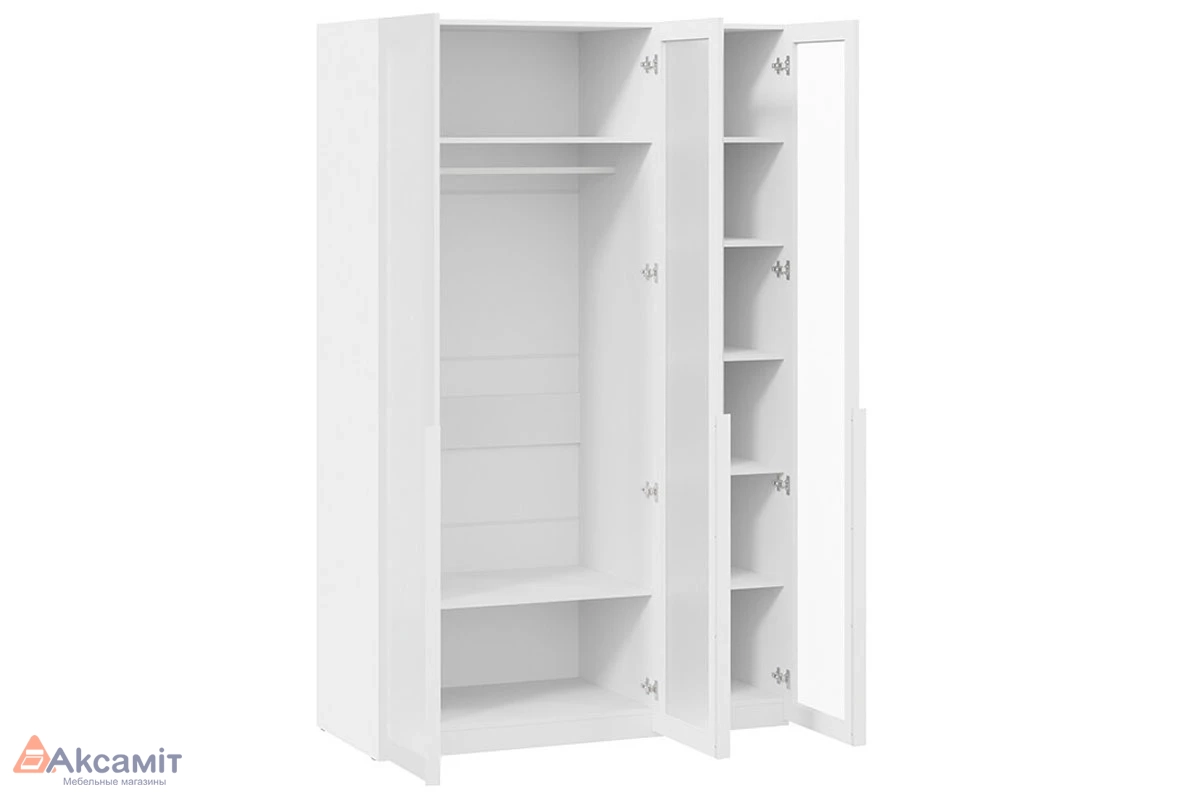 Шкаф для одежды (580) с 3 стеклянными дверями Порто СМ-393.07.117 (Белый Жемчуг/Стекло сатин белое)