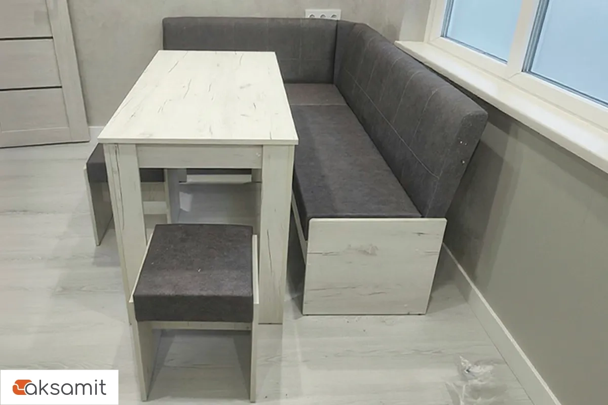 Кухонный уголок Пекин (Дуб крафт белый/Микровелюр Duna Steel)