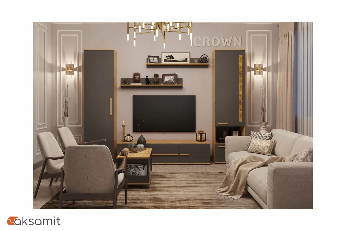 Полка навесная Crown 18 (Дуб Золотистый/Графит) Полка навесная Crown 18 (Дуб Золотистый/Графит)