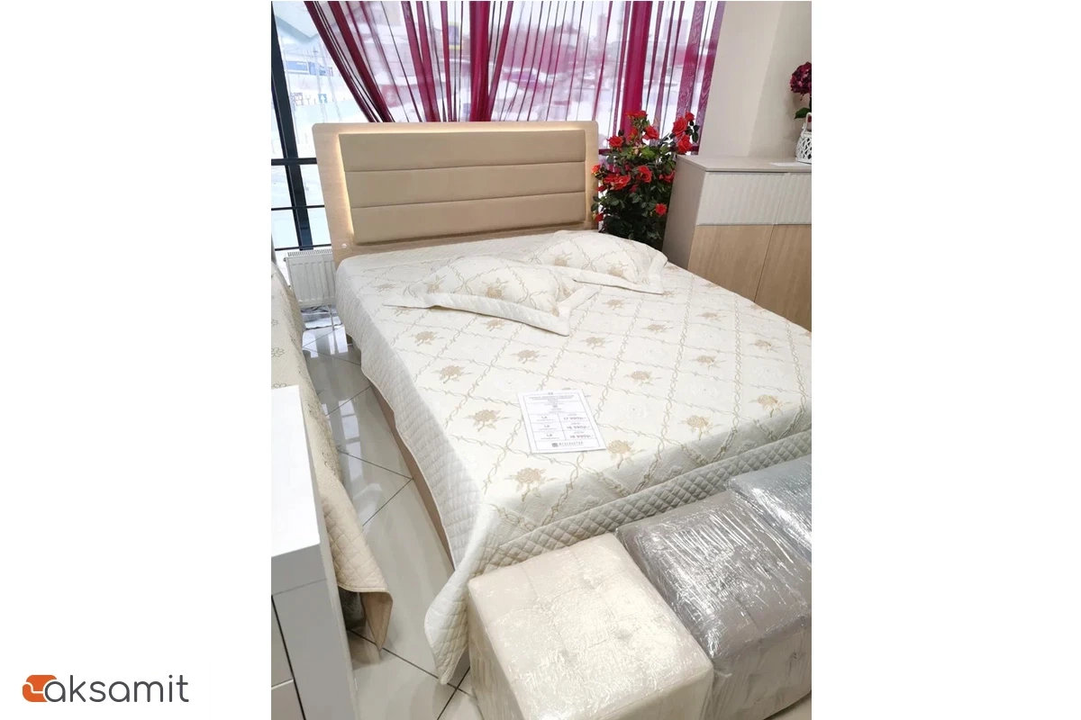 Кровать с подсветкой Беатрис с ПМ 140х200 (Палермо/Софт латте)