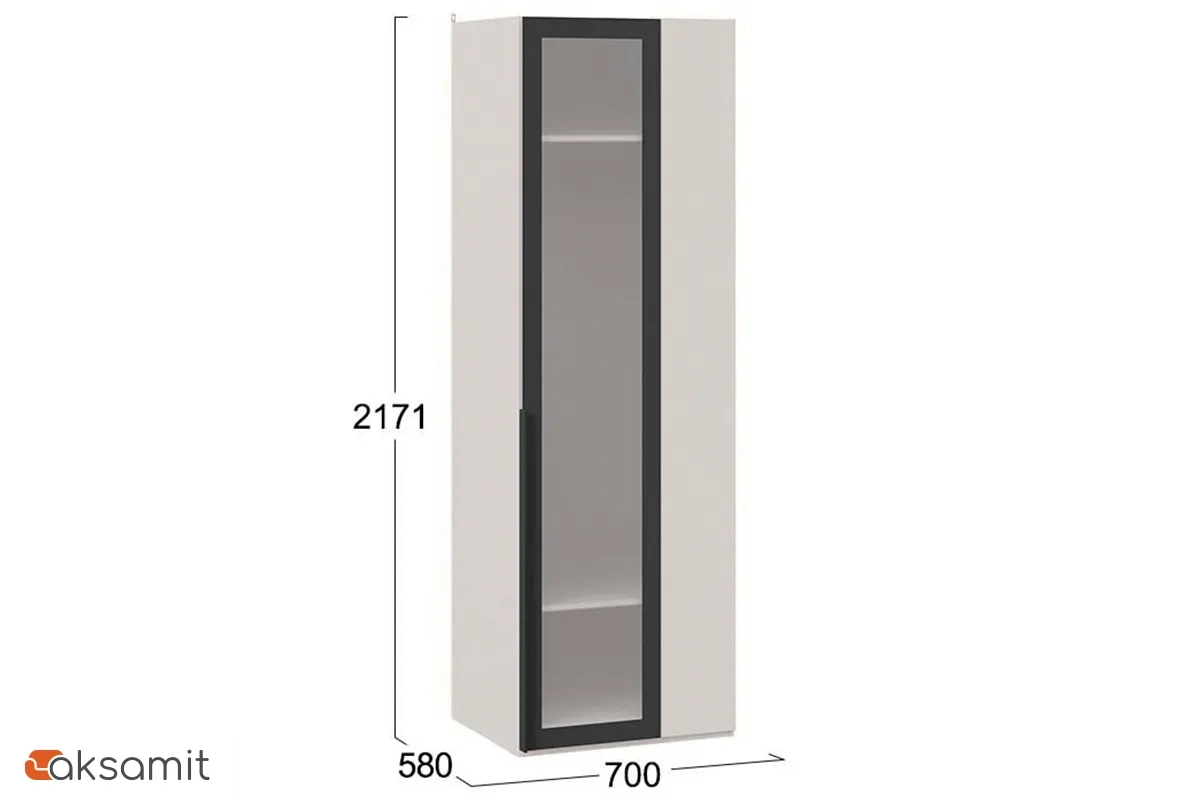 Шкаф угловой Порто СМ-393.07.011 (580) с 1 дверью со стеклом (Кашемир матовый / Графит / Стекло сатин черное)