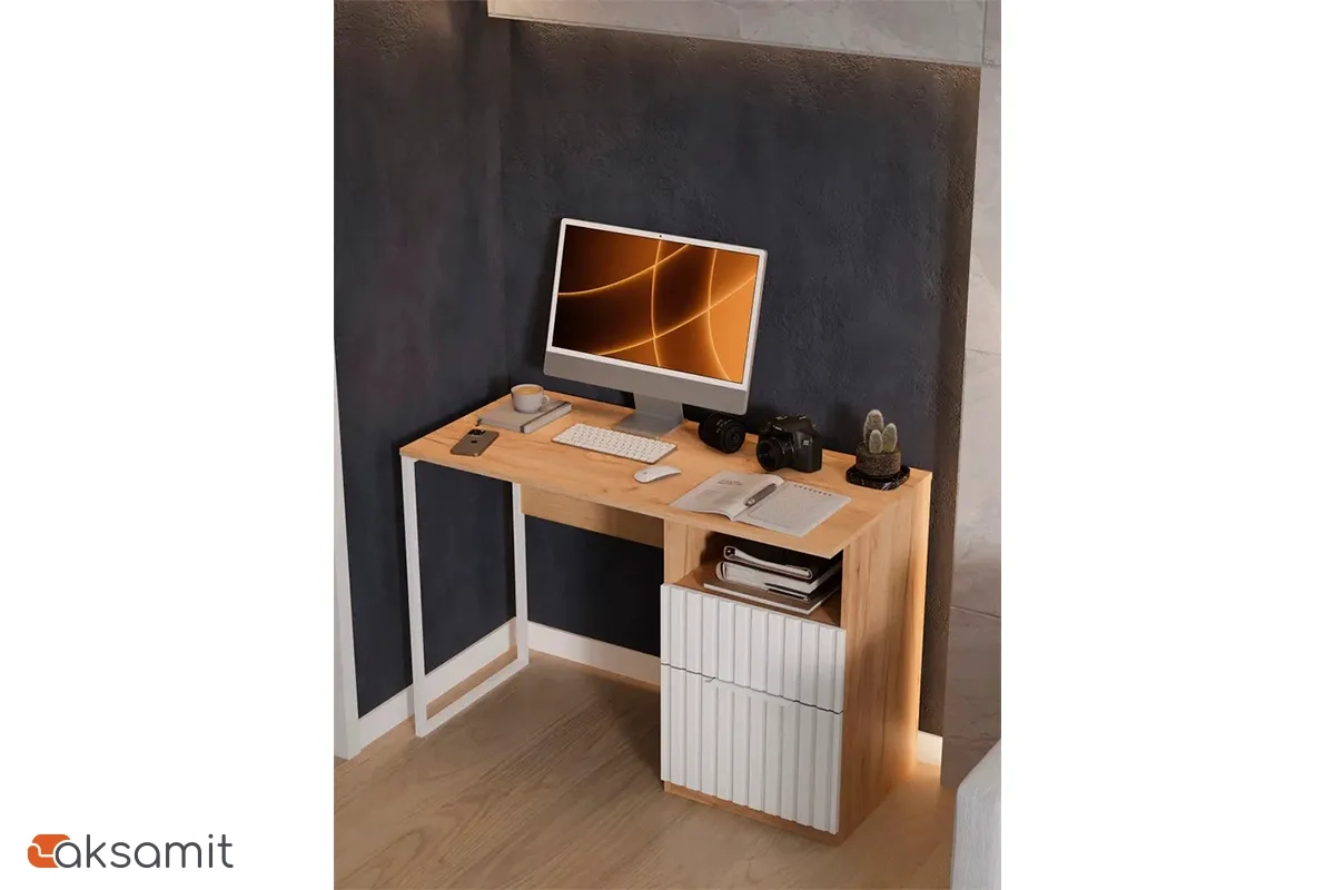 Стол письменный Хилтон Тип 1 (Дуб Крафт Золотой/Белый матовый)