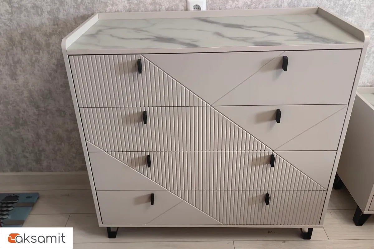 Комод Кашемир 4 ящ. (Кашемир/Сантьяго/Стекло матовое с фотопечатью)