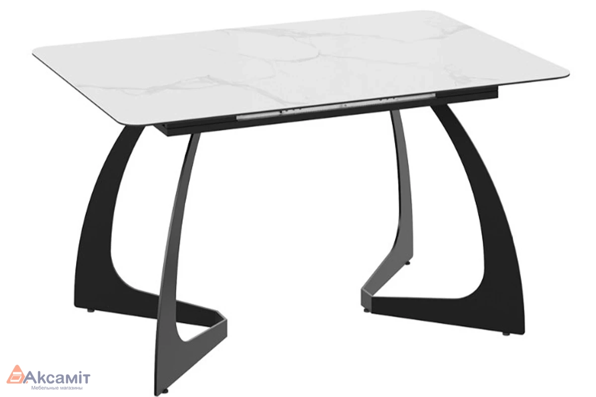 Стол обеденный раздвижной Конкорд Тип 2 (Черный муар/Стекло матовое белый мрамор)