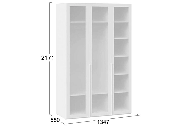 Шкаф для одежды (580) с 3 стеклянными дверями Порто СМ-393.07.117 (Белый Жемчуг/Стекло сатин белое)