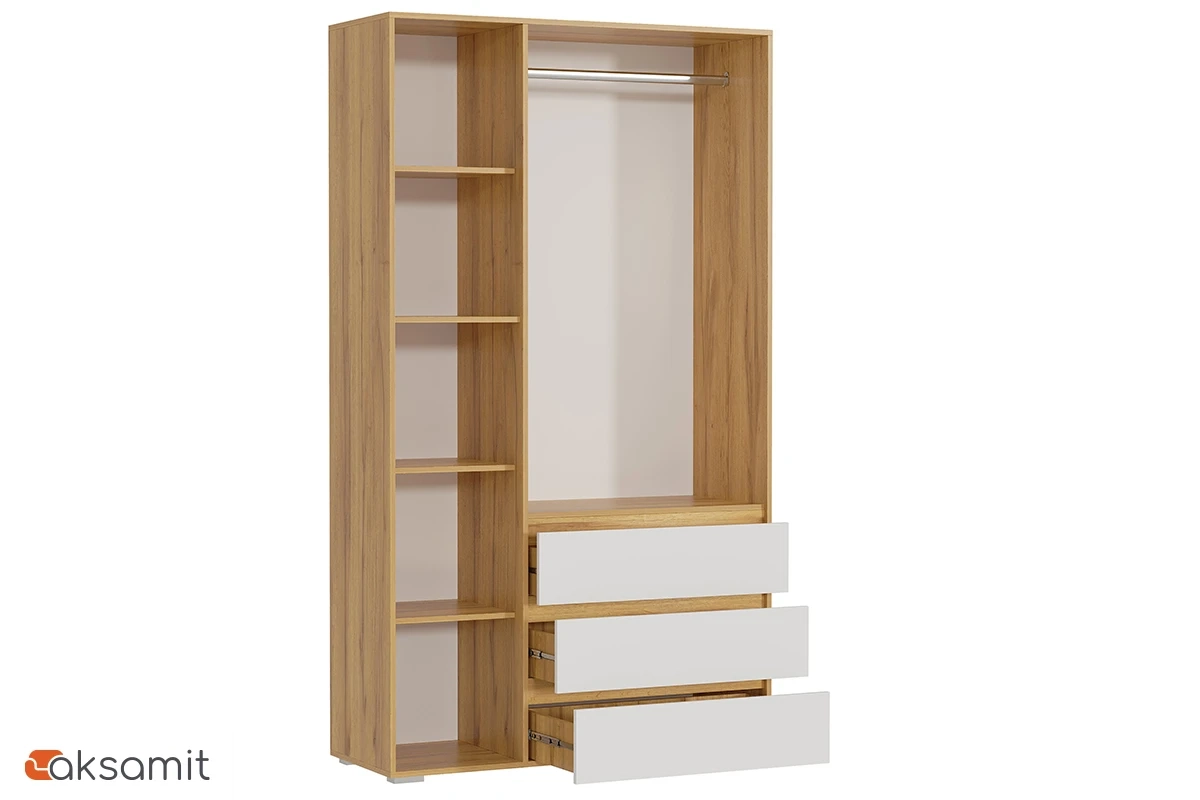 Шкаф 3-створчатый с ящиками Веста (Дуб золотистый / Белый)