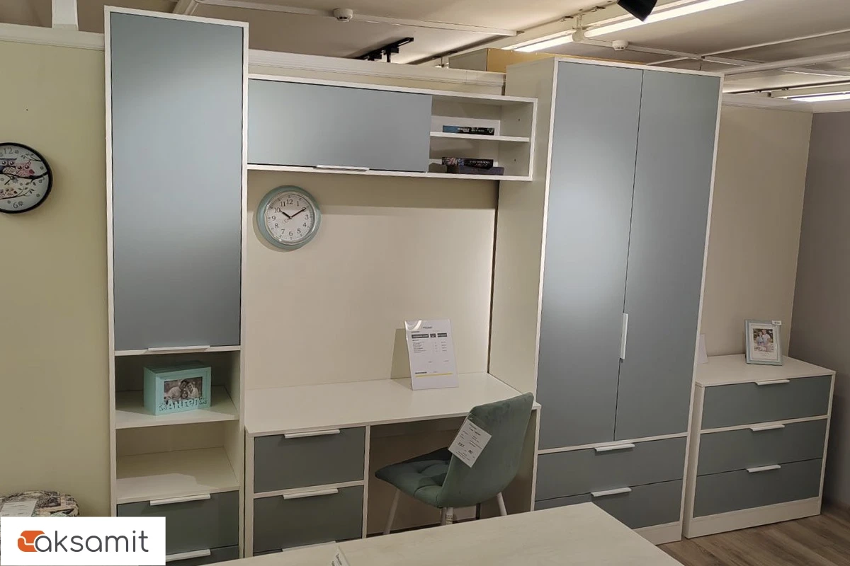 Шкаф для одежды Марли (Белый/Серо-голубой)