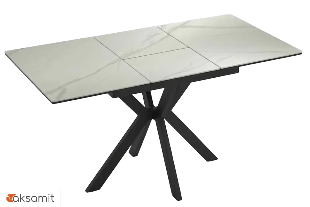Стол обеденный Комильфо Мини (Керамика YB9020023B Matte Белый мрамор / МДФ черный кварц / Черный)