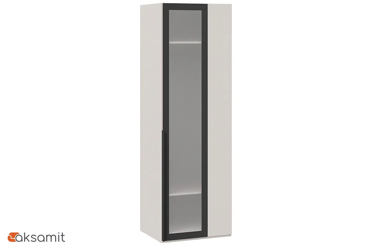 Шкаф угловой Порто СМ-393.07.011 (580) с 1 дверью со стеклом (Кашемир матовый / Графит / Стекло сатин черное)