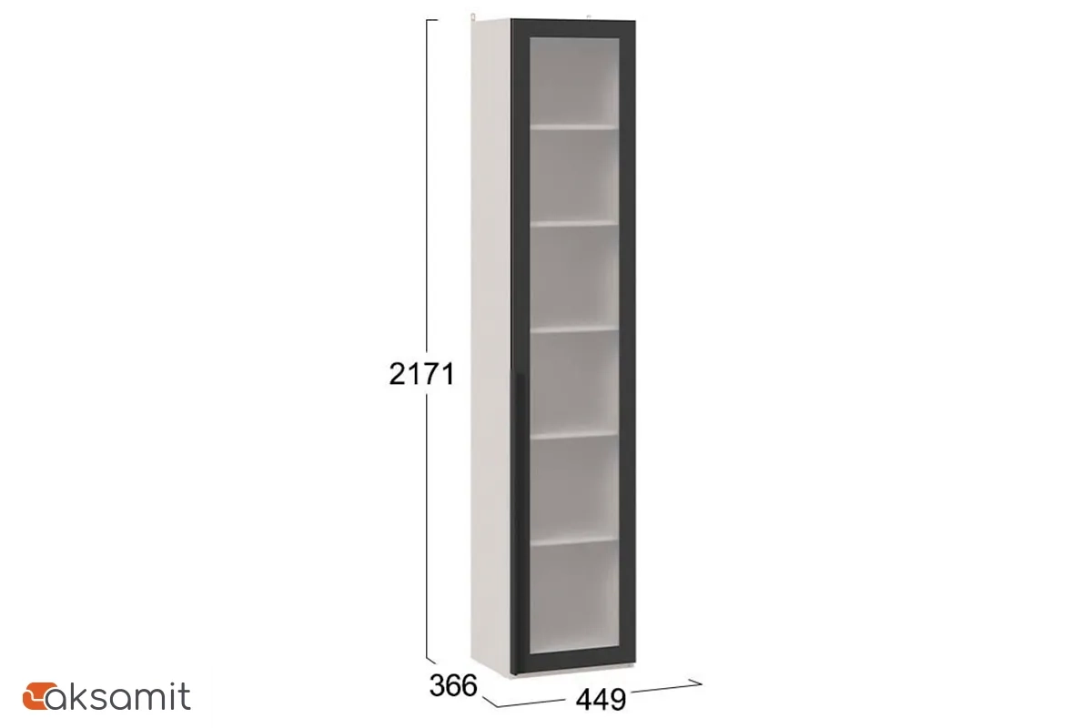 Шкаф для белья Порто СМ-393.07.213 (366) с 1 дверью со стеклом (Кашемир матовый / Графит / Стекло сатин черное)