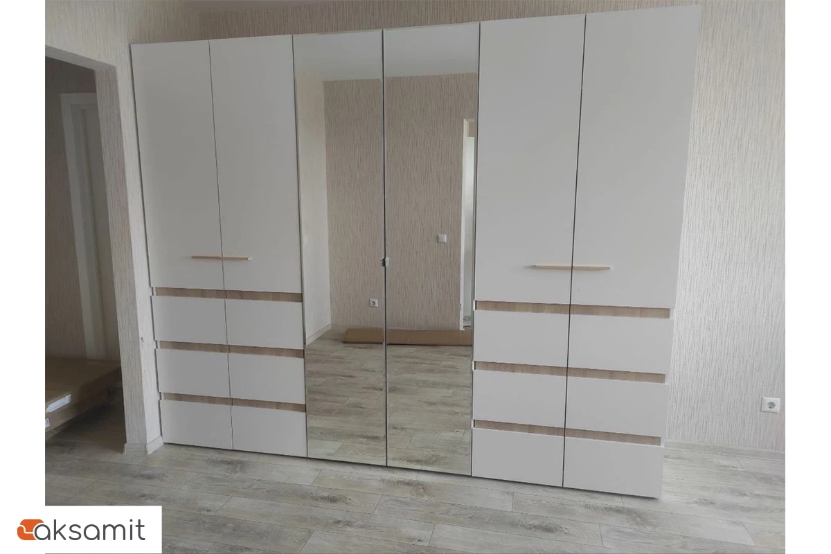 Шкаф для одежды и белья 6-створчатый Анона 7 (Белый/Дуб Сонома)