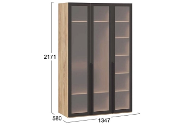Шкаф для одежды (580) с 3 стеклянными дверями Порто СМ-393.07.117 (Яблоня Беллуно/Графит/Стекло сатин черное)