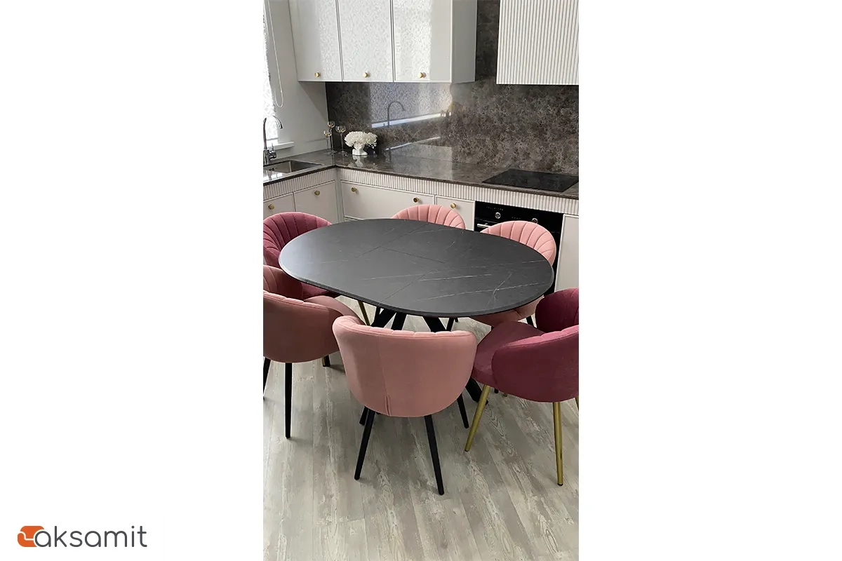 Стол обеденный Москва d 1000 (МДФ в плёнке Мрамор Черный SSK460 / Рама черное / Металл черный)