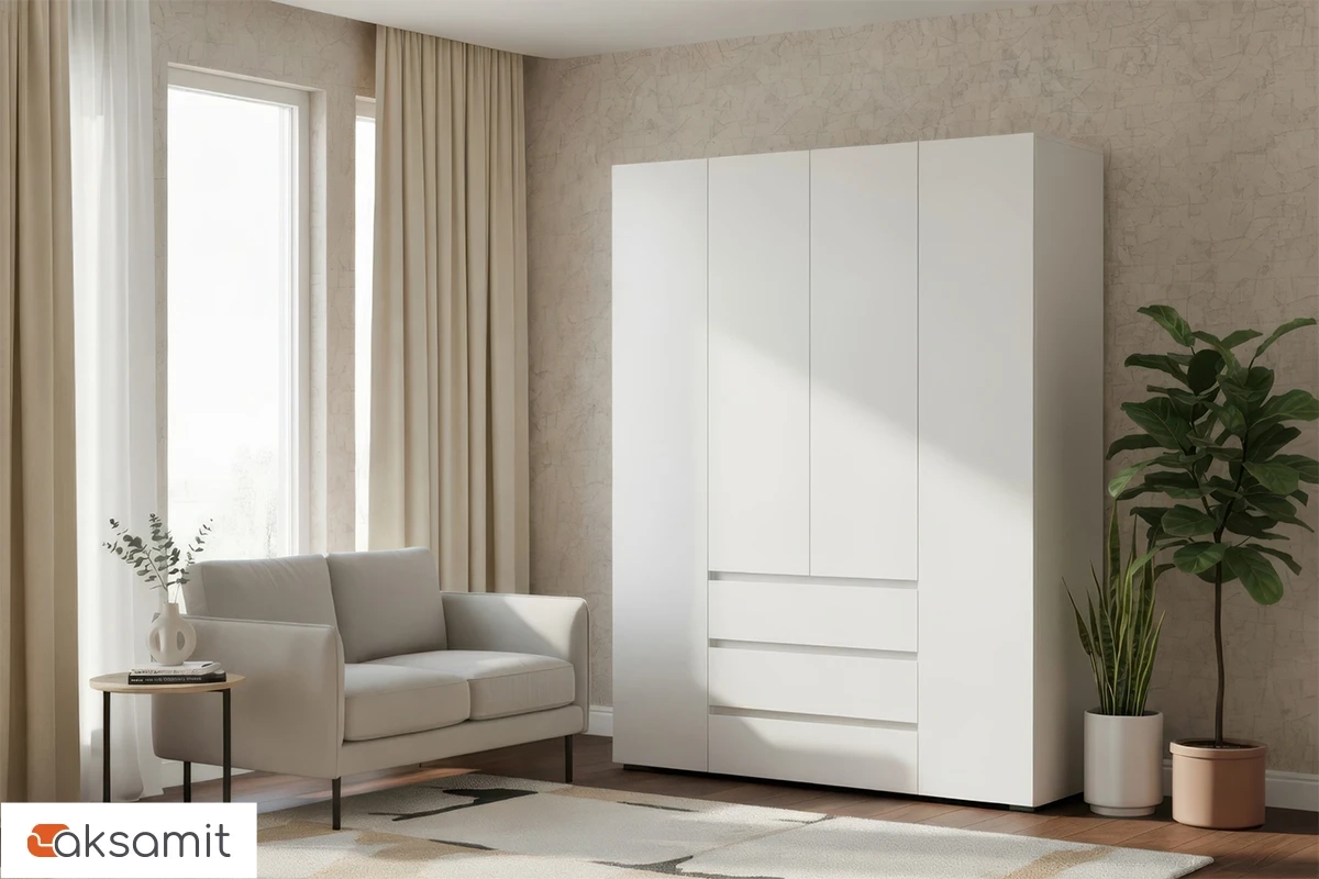 Шкаф 4-створчатый с ящиками Веста (Белый)