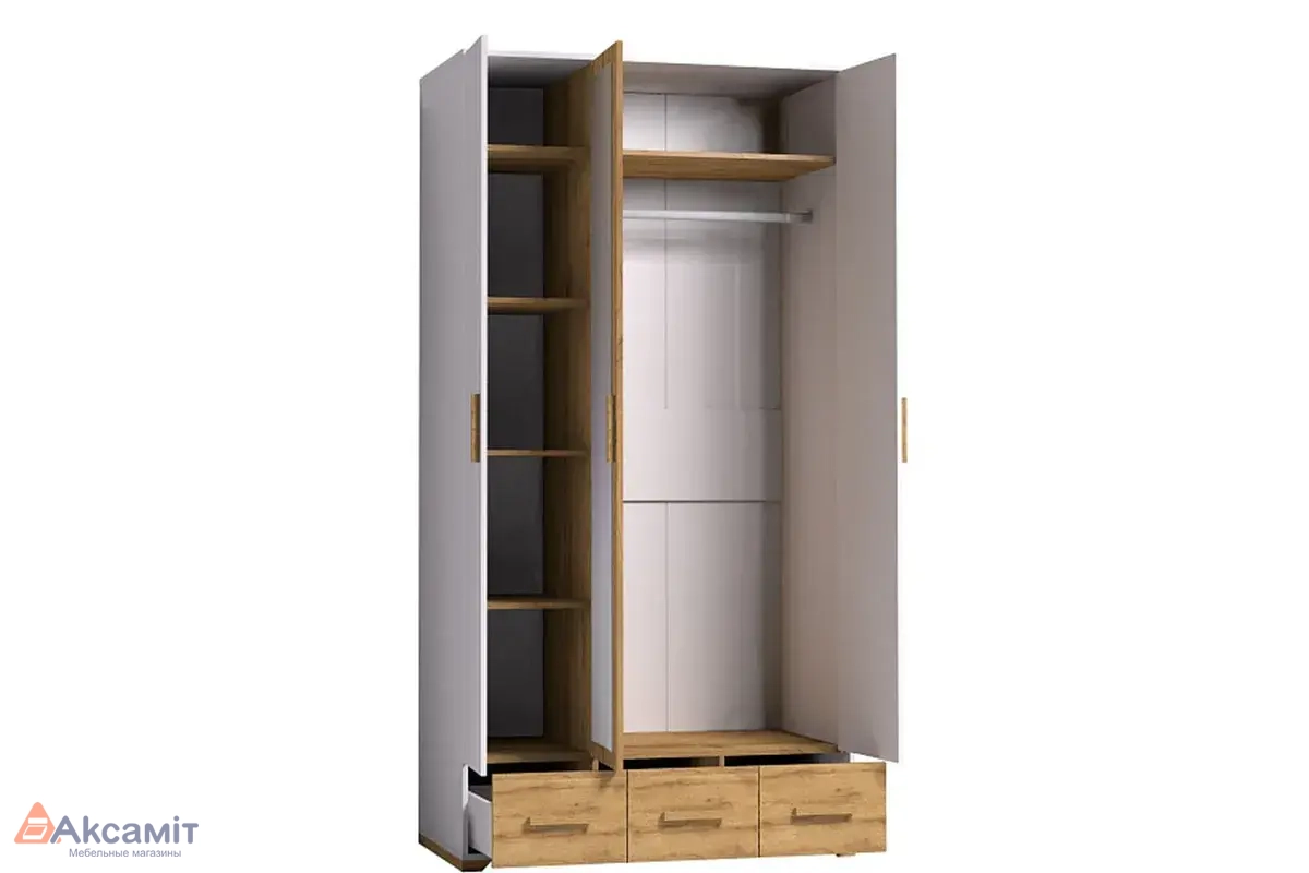 Шкаф для одежды и белья Айрис 444 (Белый/Дуб золотистый)