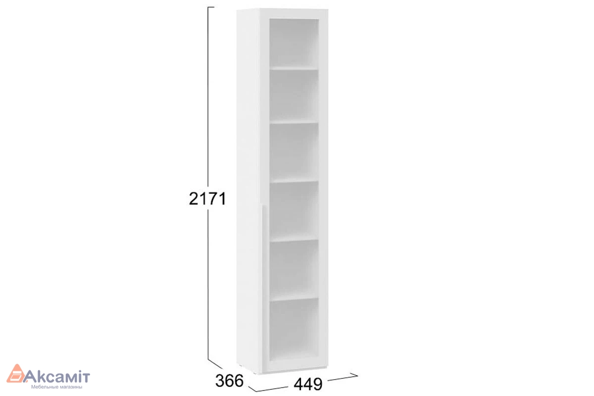Шкаф для белья (366) с 1 дверью со стеклом Порто СМ-393.07.213 (Белый Жемчуг/Стекло сатин белое)