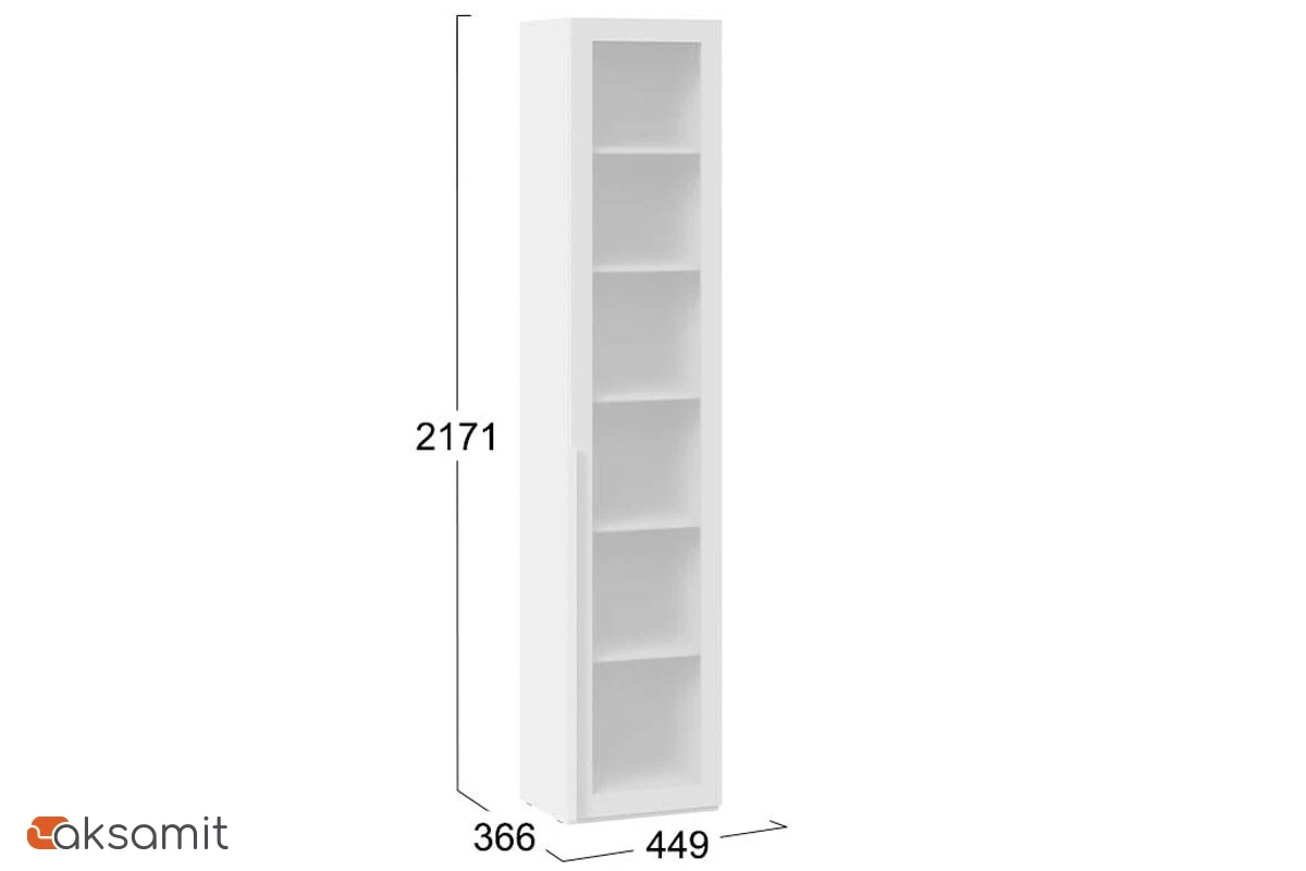 Шкаф для белья (366) с 1 дверью со стеклом Порто СМ-393.07.213 (Белый Жемчуг/Стекло сатин белое)