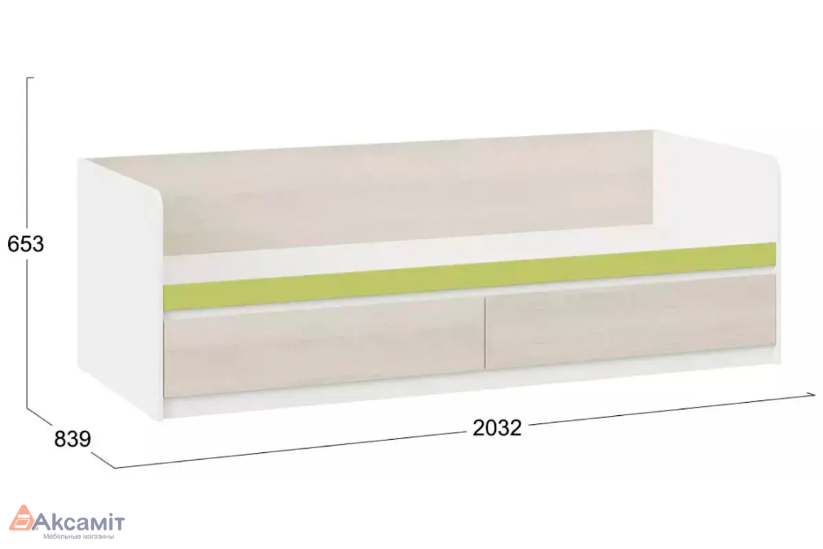 Кровать с накладкой Сканди СМ-386.12.002 (Дуб Гарден/Белая/Зеленый)
