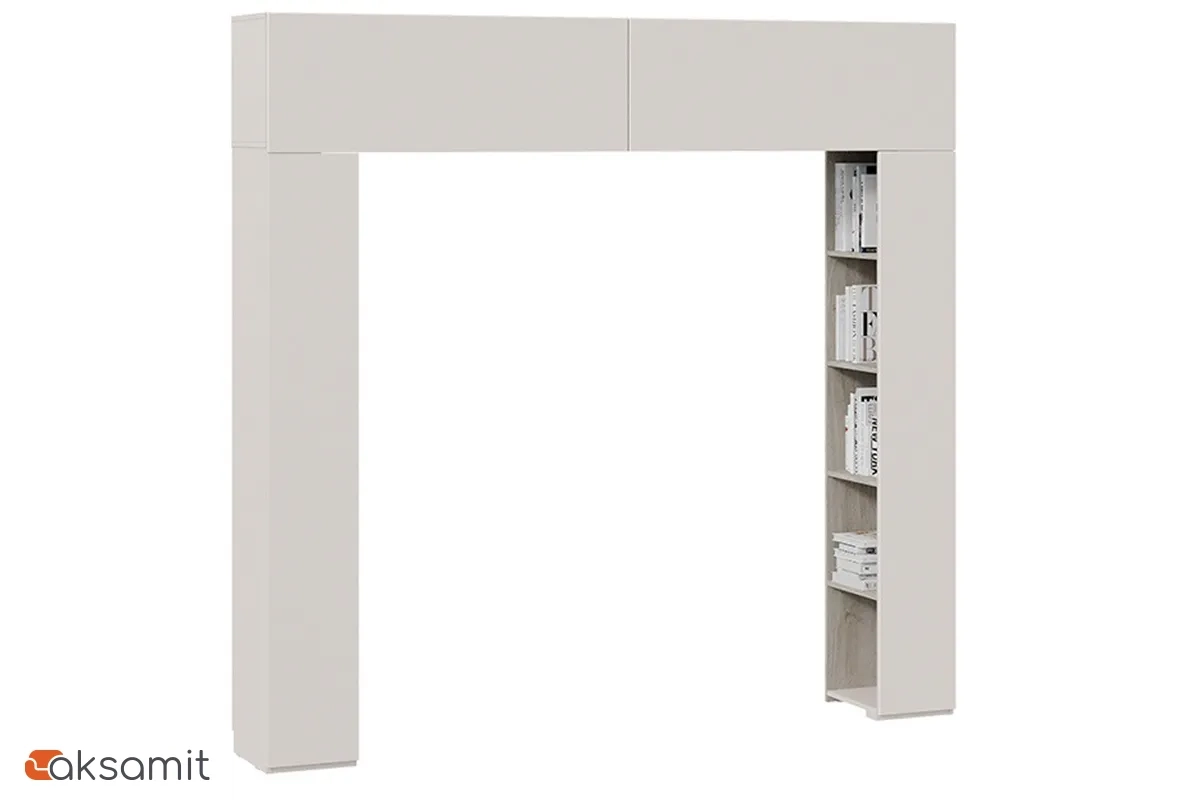 Шкаф навесной Порто СМ-393.21.022 (366) со стеллажами (Кашемир матовый / Баттл рок / Кашемир сатин)