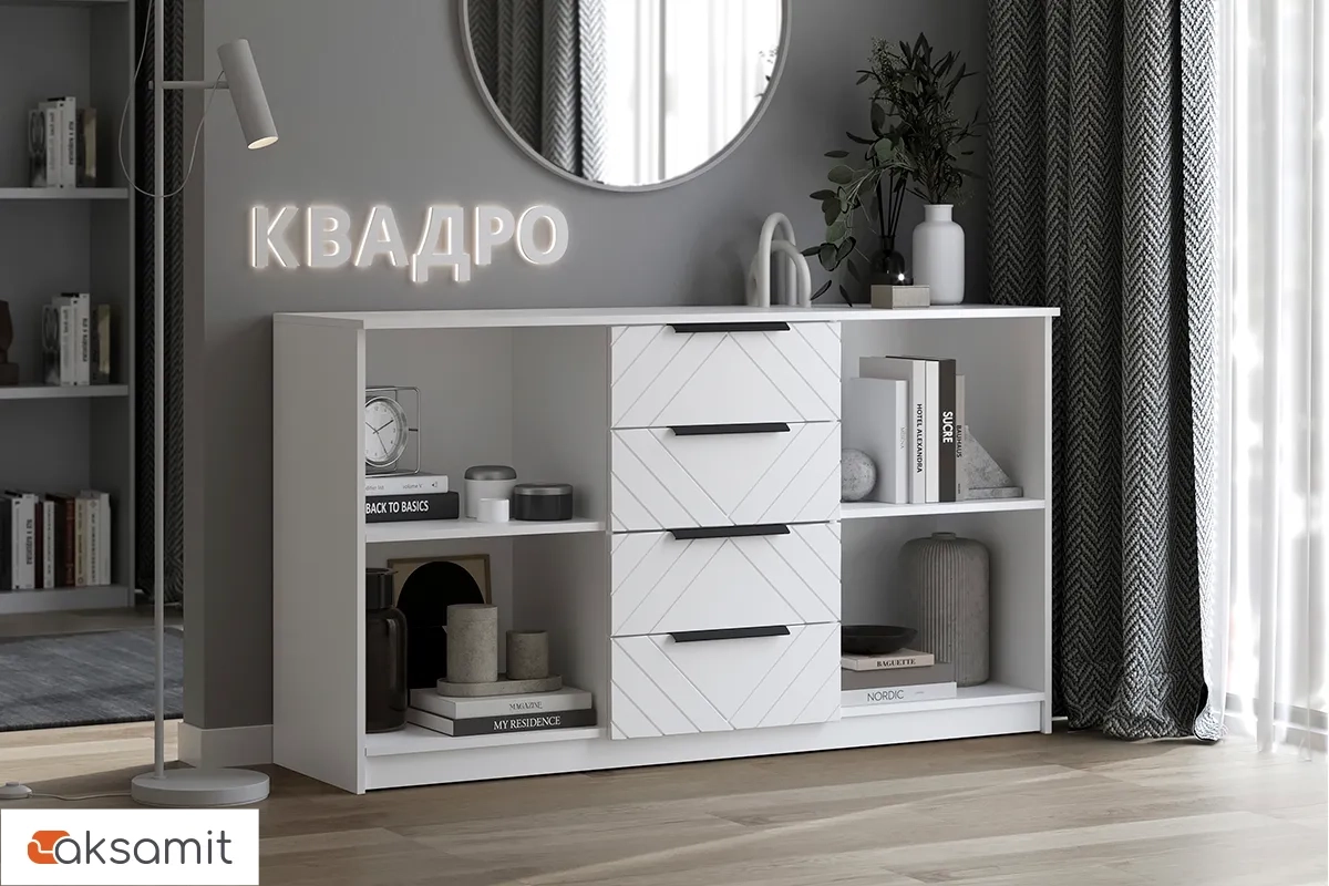 Комод Квадро №1500.6 (Белый / Тальк) Комод Квадро №1500.6 (Белый / Тальк)