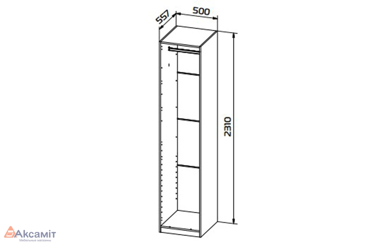 Корпус шкафа для гардеробной Квадро №1 (50х55.7) (Дуб вотан)