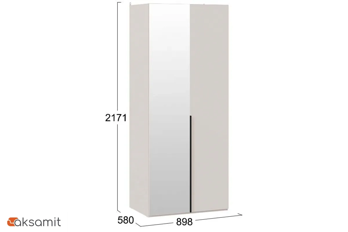 Шкаф для одежды Порто СМ-393.07.005 (580) с 1 глухой и 1 зеркальной дверями (Кашемир матовый / Кашемир сатин)
