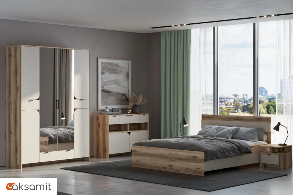 Готовый комплект для спальни Калипсо ЦРК.КЛС.05 (Делано светлый/Сатин) фото