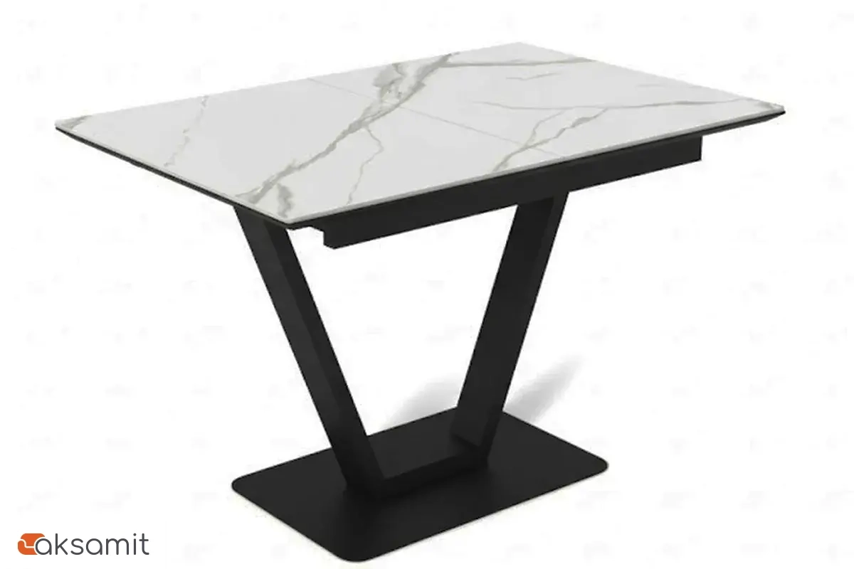 Стол обеденный Луи (Керамика YB9020023B Белый мрамор / МДФ Черный кварц / Металл Черный)