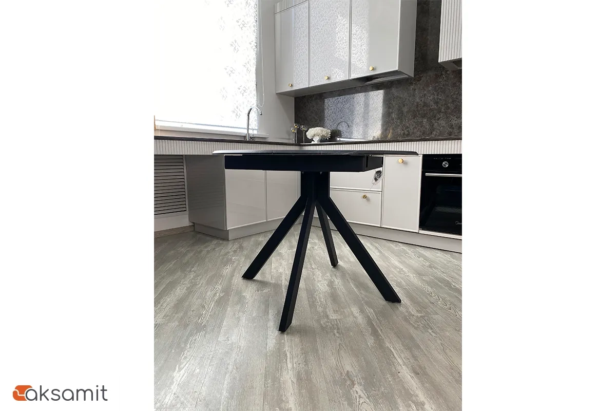 Стол обеденный Москва d 1000 (МДФ в плёнке Мрамор Черный SSK460 / Рама черное / Металл черный)