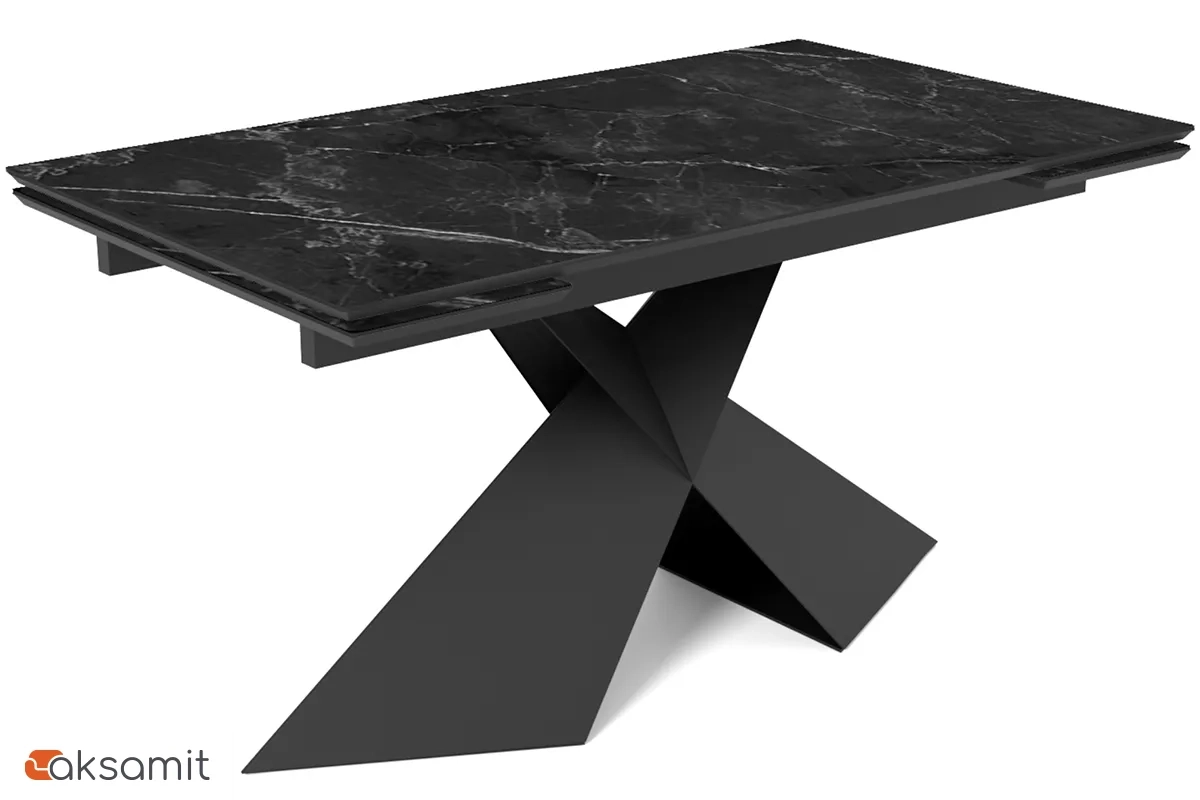 Стол обеденный Марвел 1600(2200) (ст. №2 / Керамика YB90200B6 Matte Черный мрамор / Металл Черный)