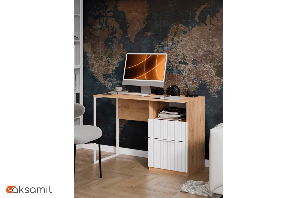 Стол письменный Хилтон Тип 1 (Дуб Крафт Золотой/Белый матовый)