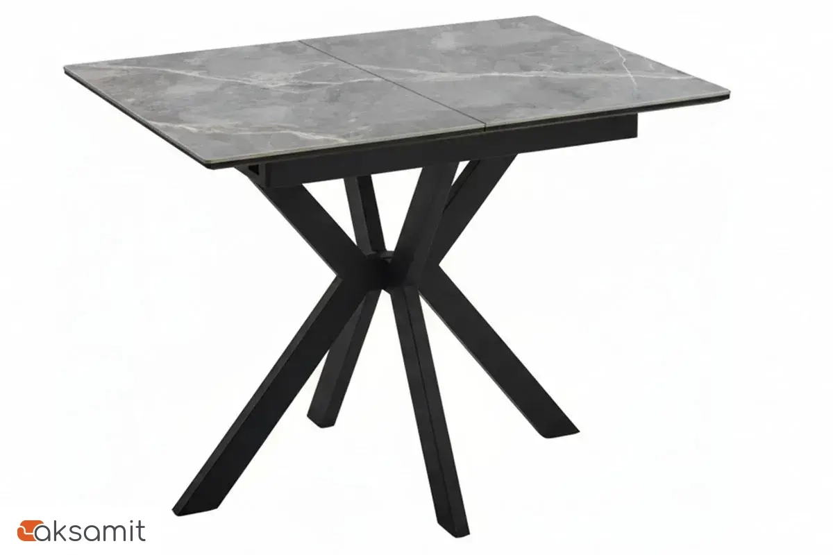 Стол обеденный Комильфо Мини (Керамика Серый Мрамор FNZ9206050 LARKA GREY / МДФ Черный Кварц / Рама черная / Металл Черный)