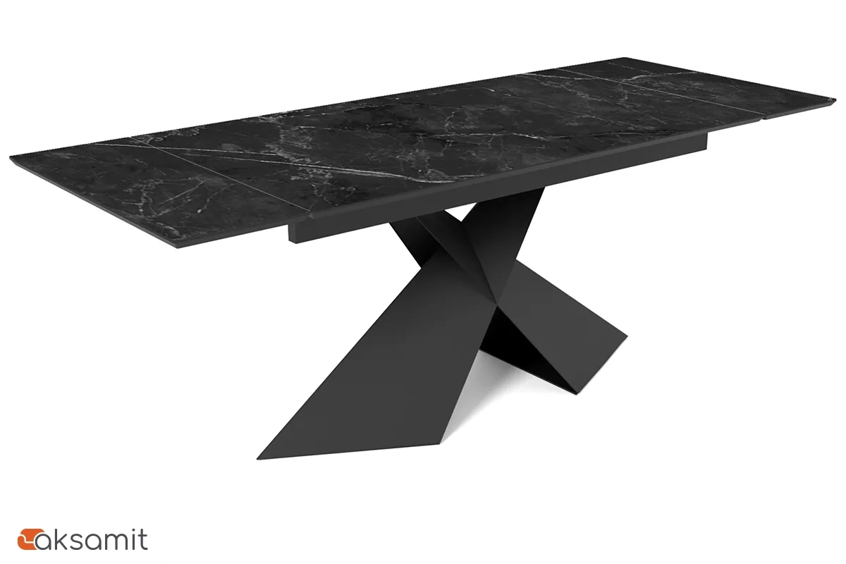 Стол обеденный Марвел 1600(2200) (ст. №2 / Керамика YB90200B6 Matte Черный мрамор / Металл Черный)