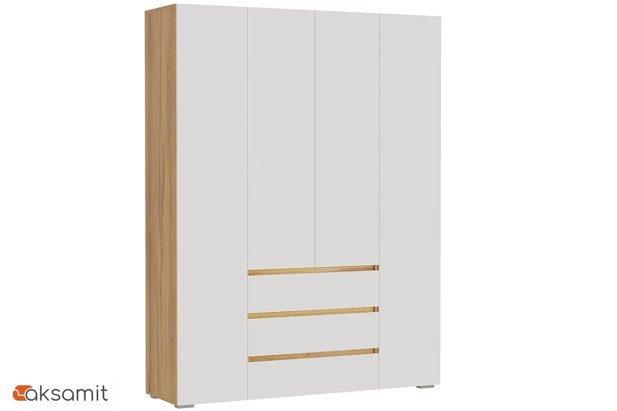 Шкаф 4-створчатый с ящиками Веста (Дуб золотистый / Белый)