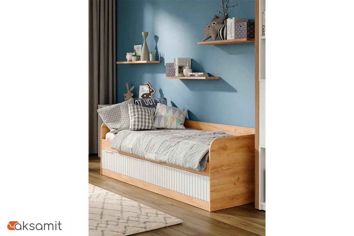 Кровать комбинированная Хилтон 90х200 Тип 1 (Дуб Крафт Золотой/Белый матовый)