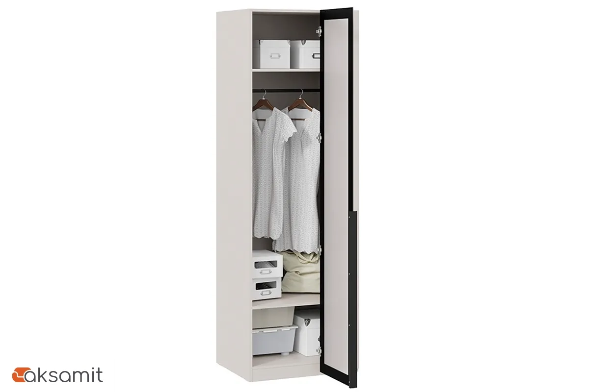 Шкаф угловой Порто СМ-393.07.011 (580) с 1 дверью со стеклом (Кашемир матовый / Графит / Стекло сатин черное)