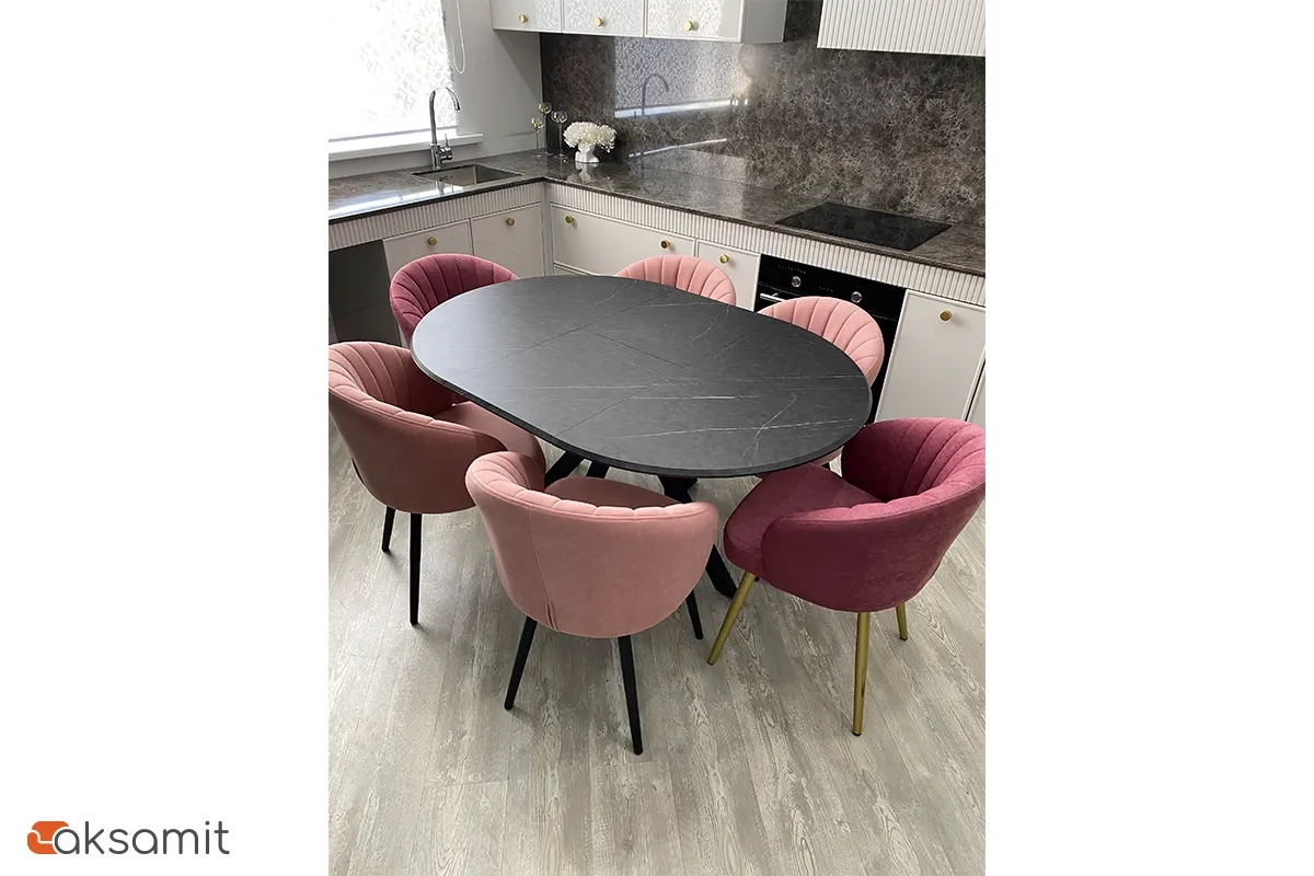 Стол обеденный Москва d 1000 (МДФ в плёнке Мрамор Черный SSK460 / Рама черное / Металл черный)