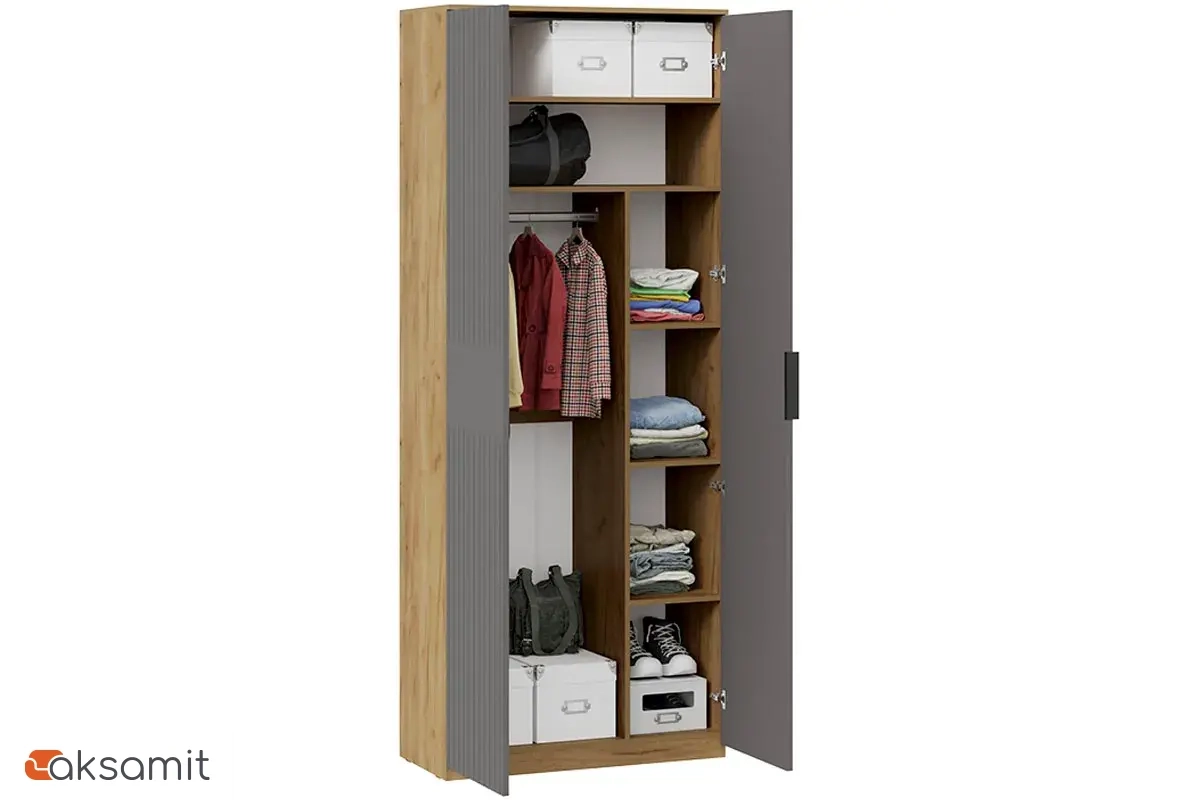 Шкаф комбинированный Хилтон с 2 дверями Исп.2 (Дуб Крафт Золотой/Графит матовый)