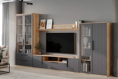 Модульная гостиная Астория №1 (Дуб кастелло медовый / Графит софт)