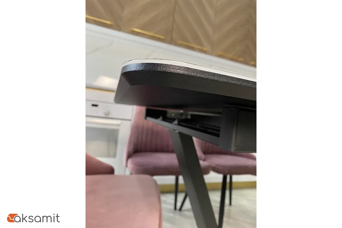 Стол обеденный Луи 1200(1600) (Стекло Оптивайт с фотопечатью Обсидан / МДФ черная шагрень / Металл черный)