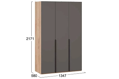 Шкаф для одежды (580) с 3 глухими дверями Порто СМ-393.07.113 (Яблоня Беллуно/Графит софт)