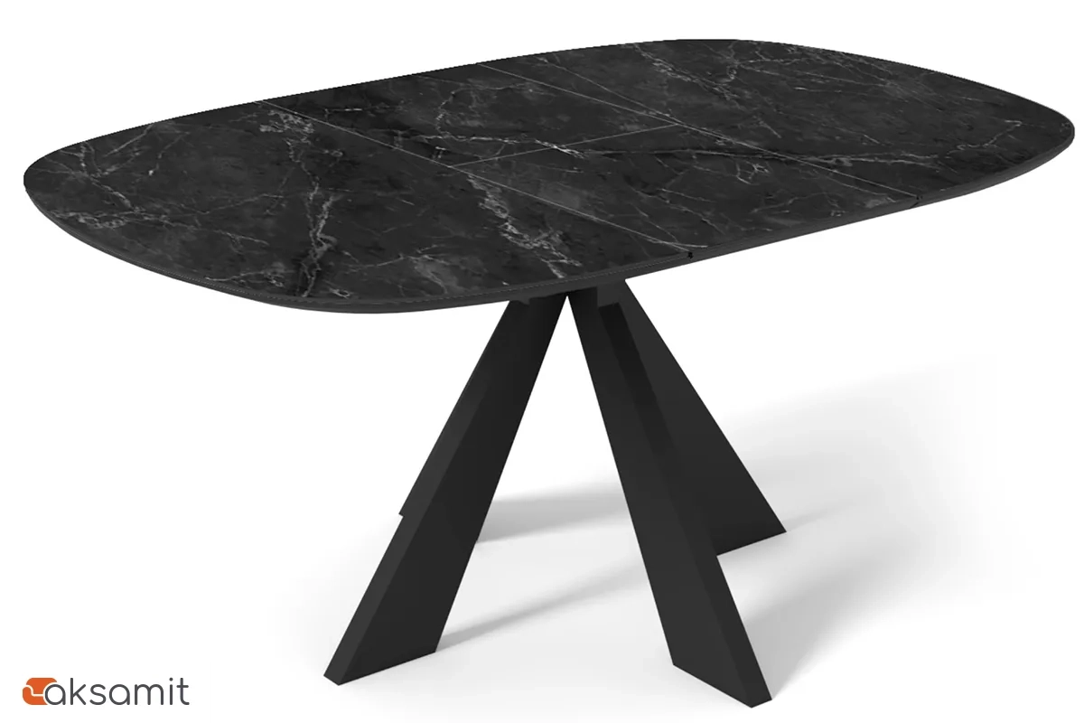 Стол обеденный Эльтон 1100 (вставка 400) (ст. №10 /Керамика Черный мрамор 9806053 / МДФ Черный Кварц / Металл Черный)