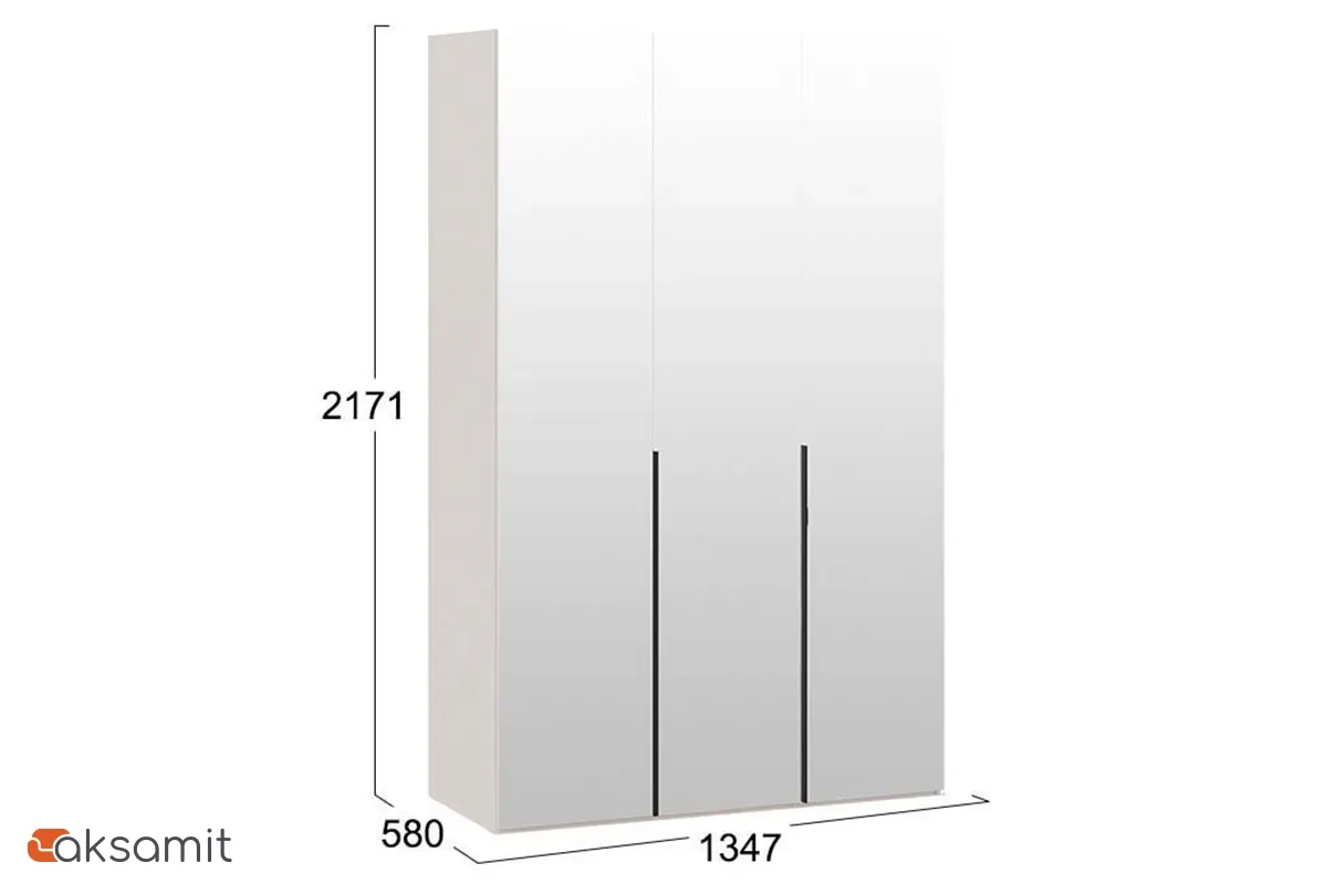 Шкаф для одежды Порто СМ-393.07.111 (580) с 3 зеркальными дверями (Кашемир матовый / Кашемир матовый)