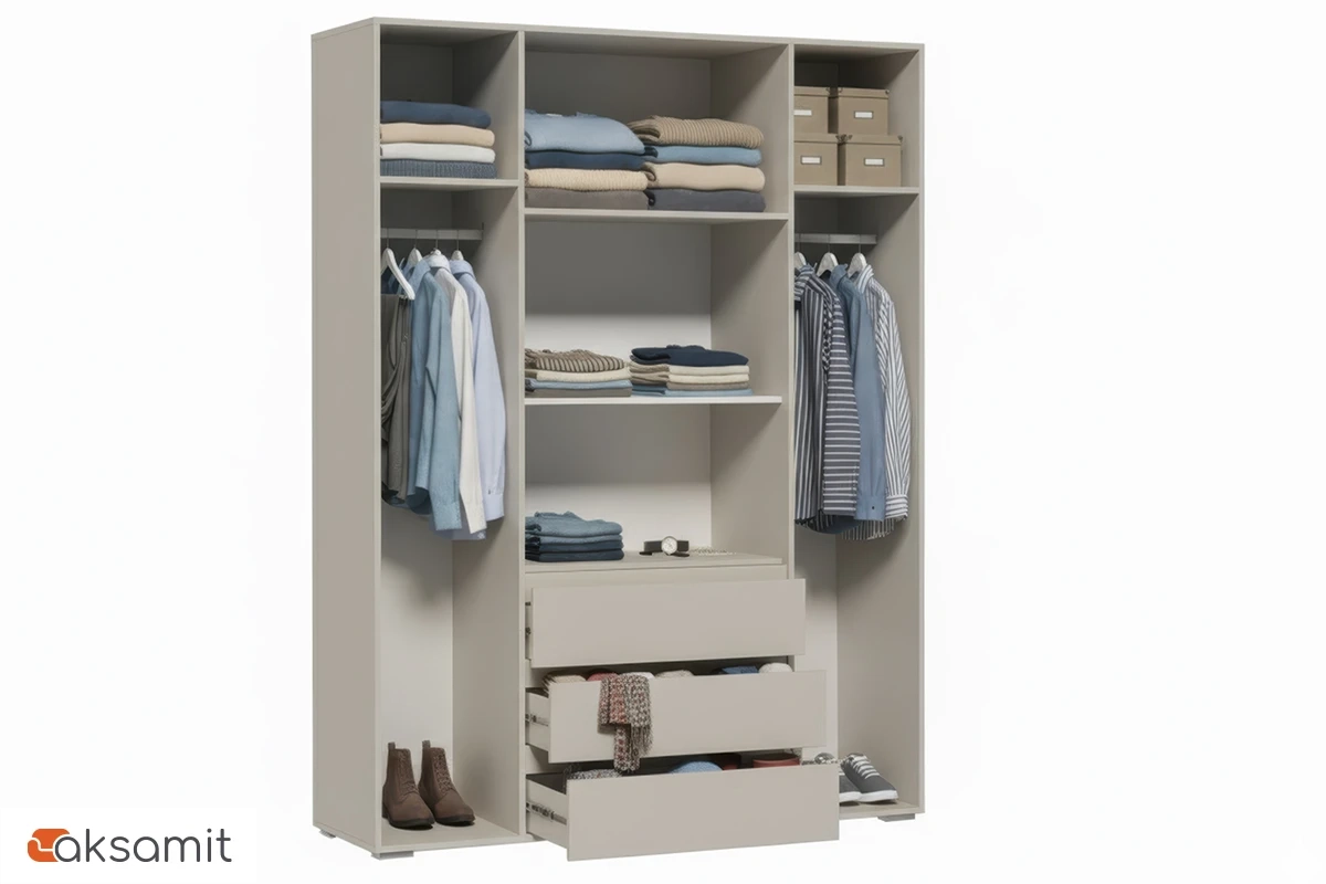 Шкаф 4-створчатый с ящиками Веста (Бежевый)