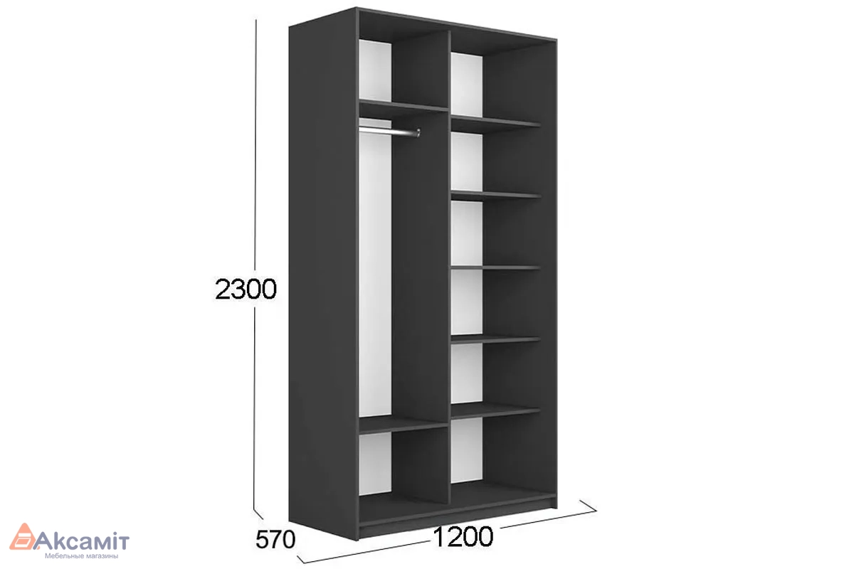 Шкаф-купе 2-х дверный Траст СШК 2.120.60-13.13 (1200x570x2300) (Серый диамант/Зеркало)