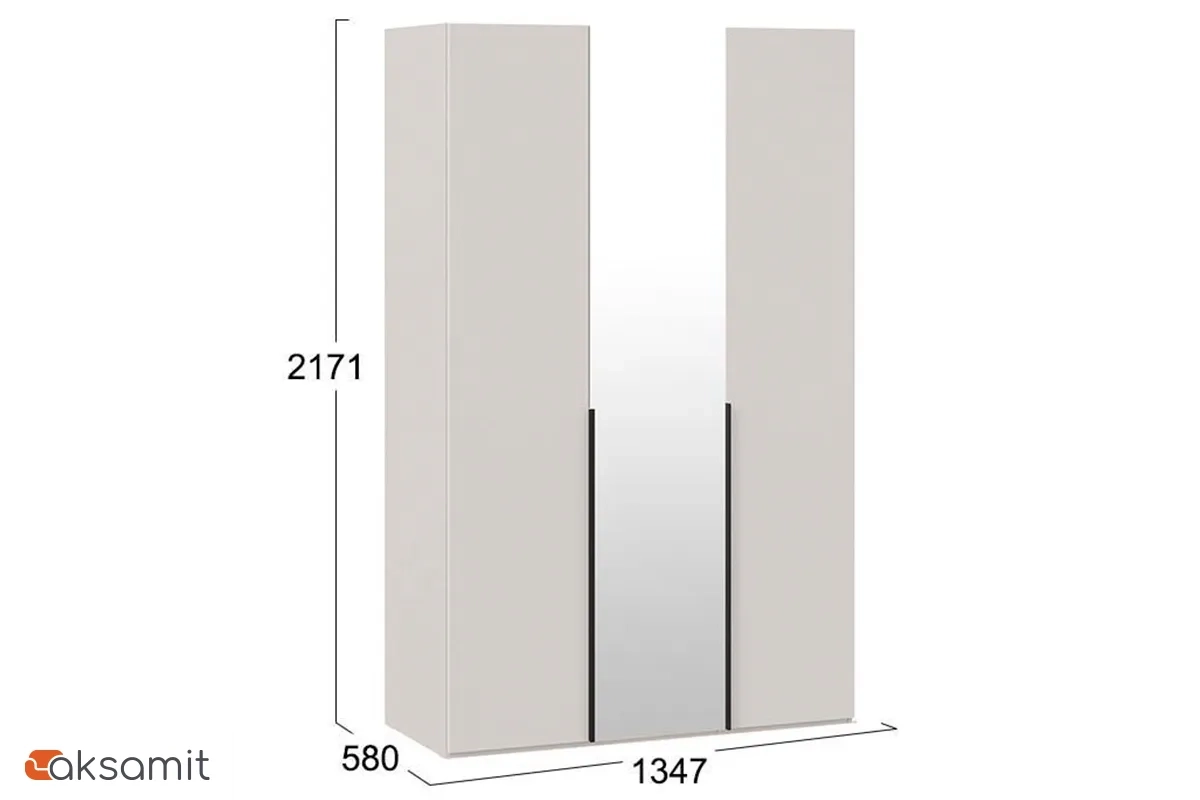 Шкаф для одежды Порто СМ-393.07.112 (580) с 2 глухими и 1 зеркальной дверями (Кашемир матовый / Кашемир сатин)