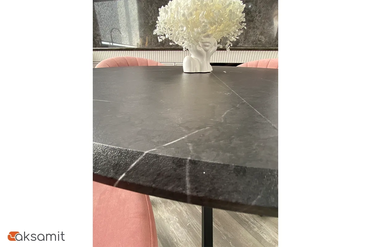 Стол обеденный Москва d 1000 (МДФ в плёнке Мрамор Черный SSK460 / Рама черное / Металл черный)